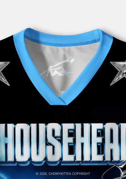 Blue Liquid Wave Househead Y2K Crop Sport Jersey Shirts Cherrykitten