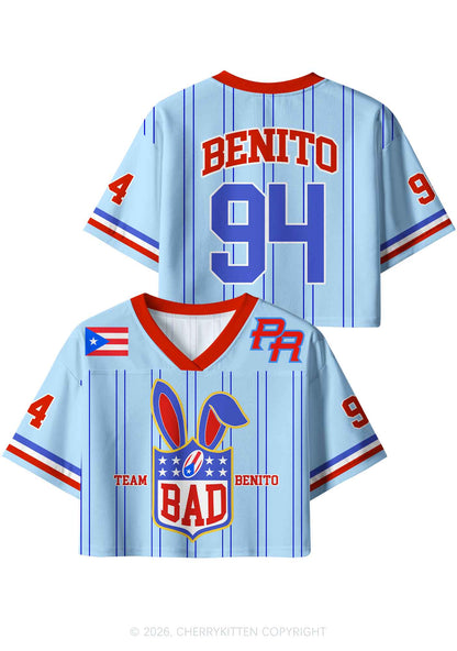 Blue Stripe Football Bunny Y2K Crop Sport Jersey Shirts Cherrykitten