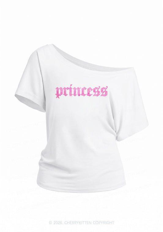 Rhinestone Princess Y2K Off Shoulder Tee Cherrykitten