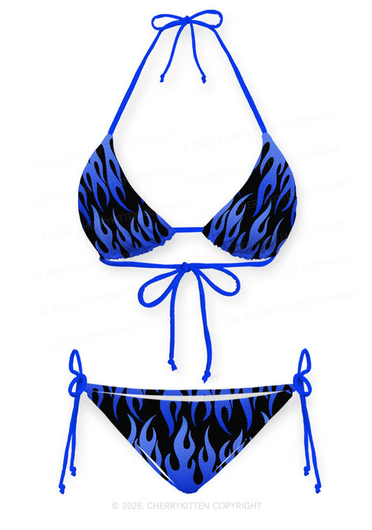 Royal Blue Flame Y2K Print Bikini Set Cherrykitten