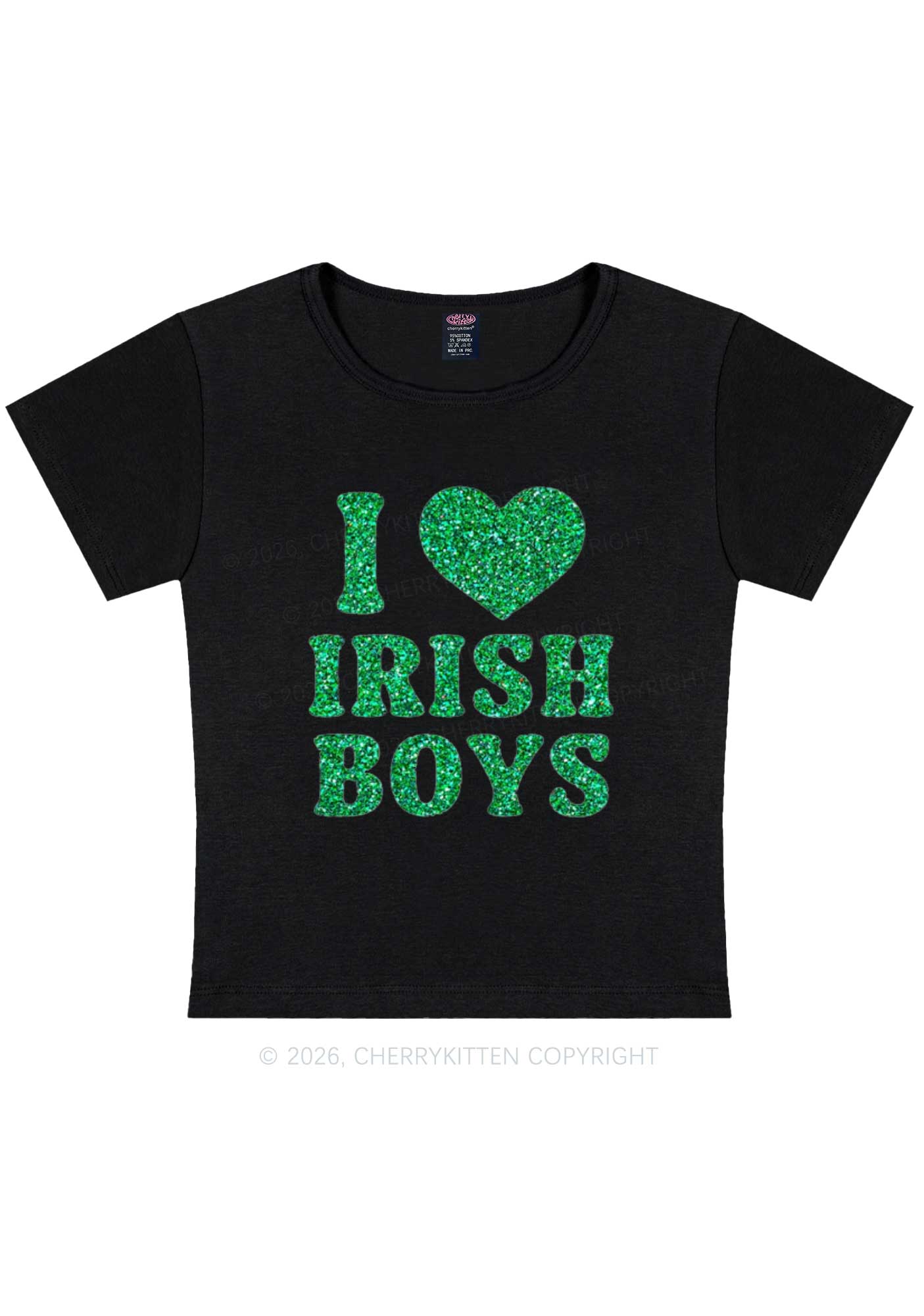 Glitter I Love Irish Boys St Patricks Y2K Baby Tee Cherrykitten