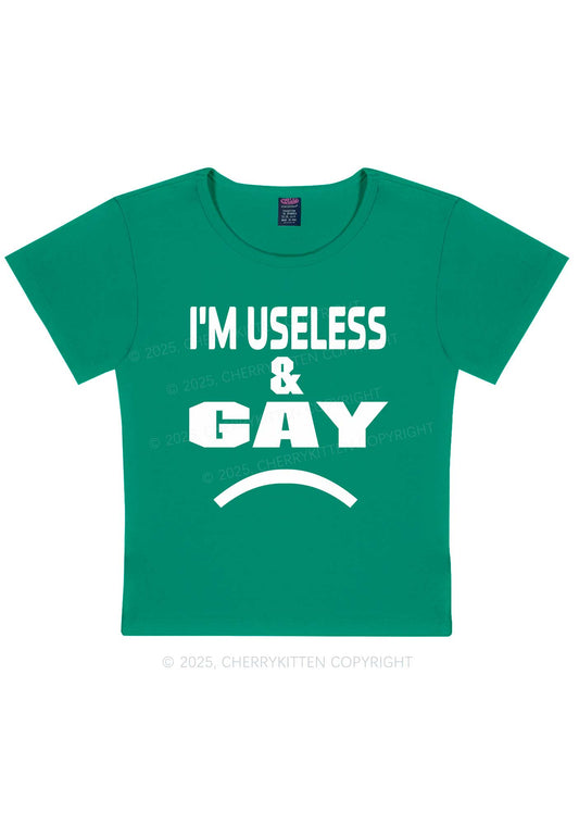 Useless Gay Pride Y2K Baby Tee Cherrykitten