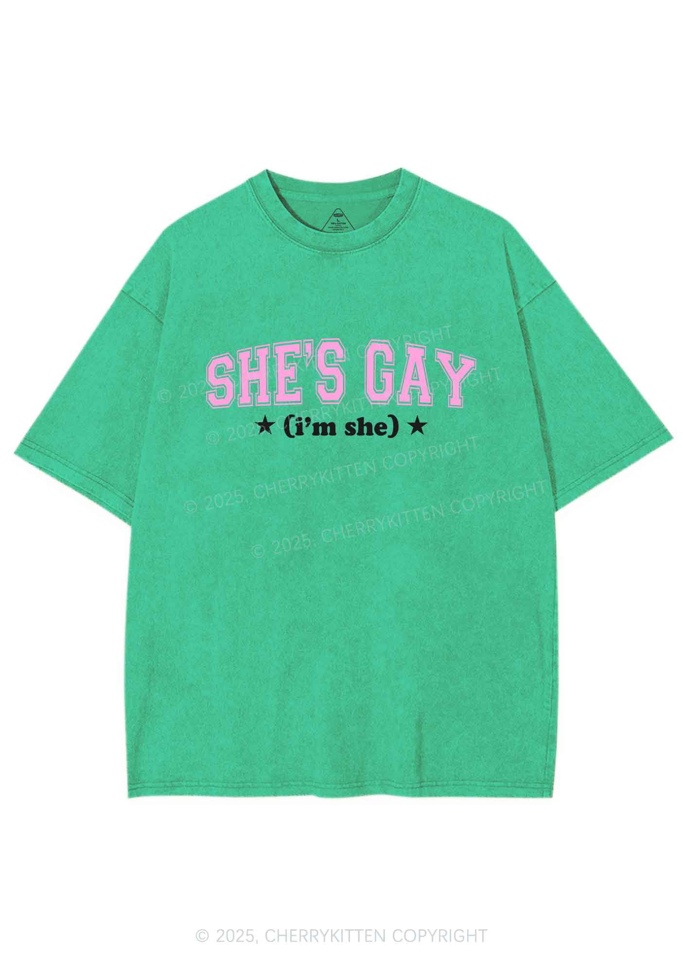 She Is Gay Y2K Shirts Washed Tee Cherrykitten