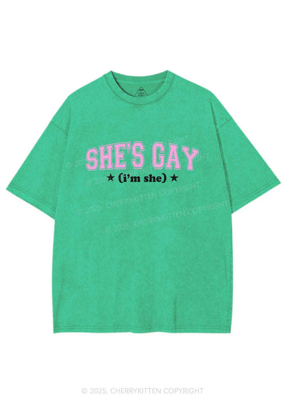 She Is Gay Y2K Shirts Washed Tee Cherrykitten