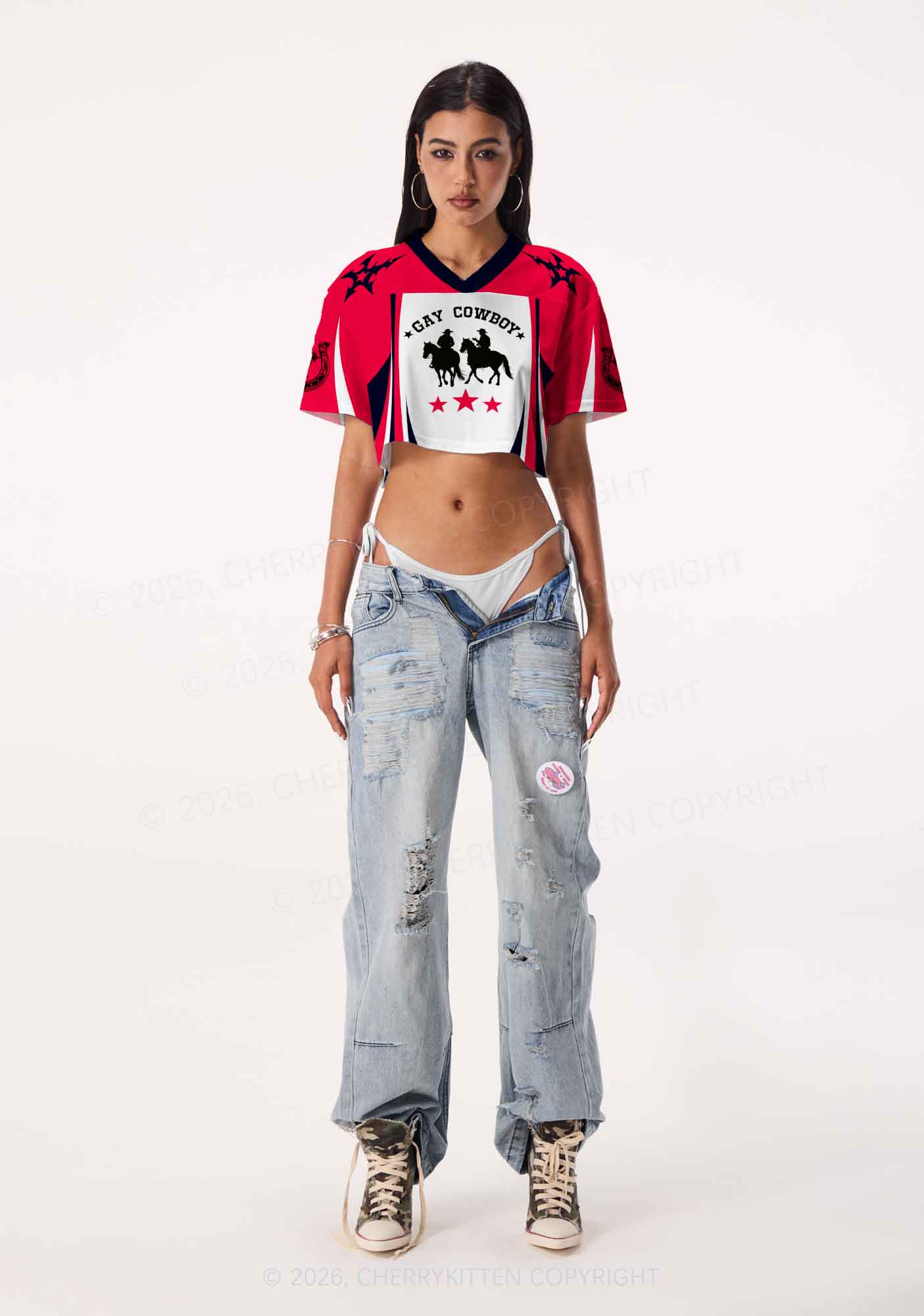 Gay Cowboy Pride Y2K Crop Sport Jersey Shirts Cherrykitten