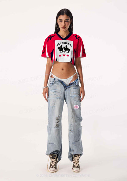Gay Cowboy Pride Y2K Crop Sport Jersey Shirts Cherrykitten