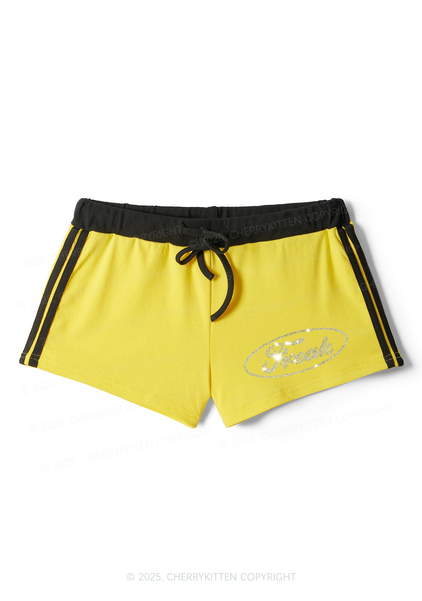 Rhinestone Mini Oval Freak Y2K Drawstring Mini Shorts Cherrykitten