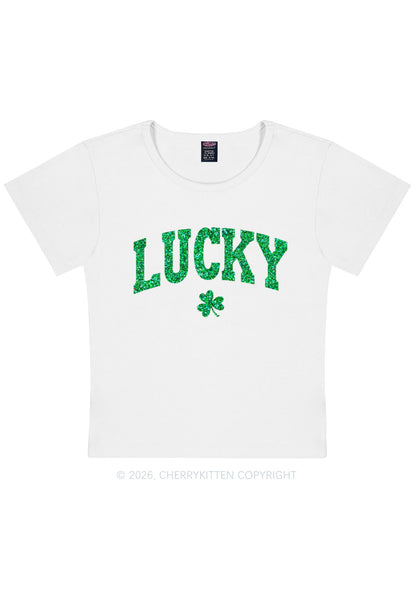 Glitter Lucky Shamrock St Patricks Y2K Baby Tee Cherrykitten