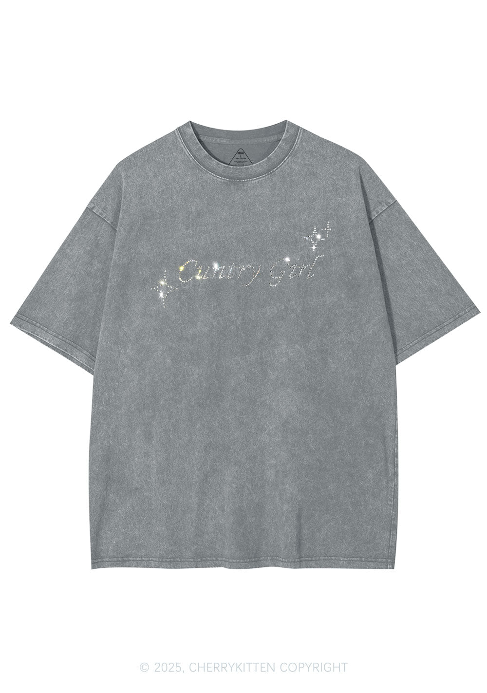 Rhinestone Cxxtry Girl Y2K Shirts Washed Tee Cherrykitten