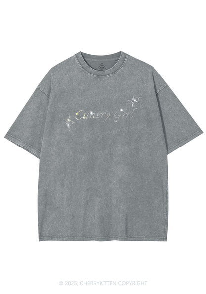 Rhinestone Cxxtry Girl Y2K Shirts Washed Tee Cherrykitten