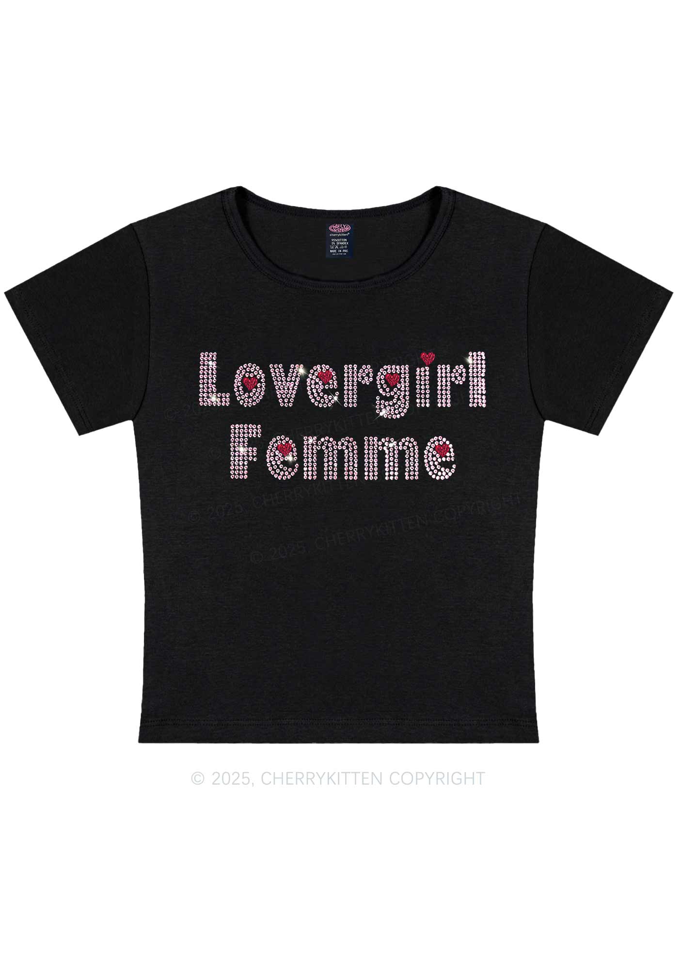 Rhinestone Lovergirl Femme Y2K Baby Tee Cherrykitten