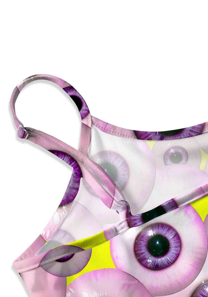 Halloween Purple Eyeballs Y2K Print Cami Crop Top Cherrykitten