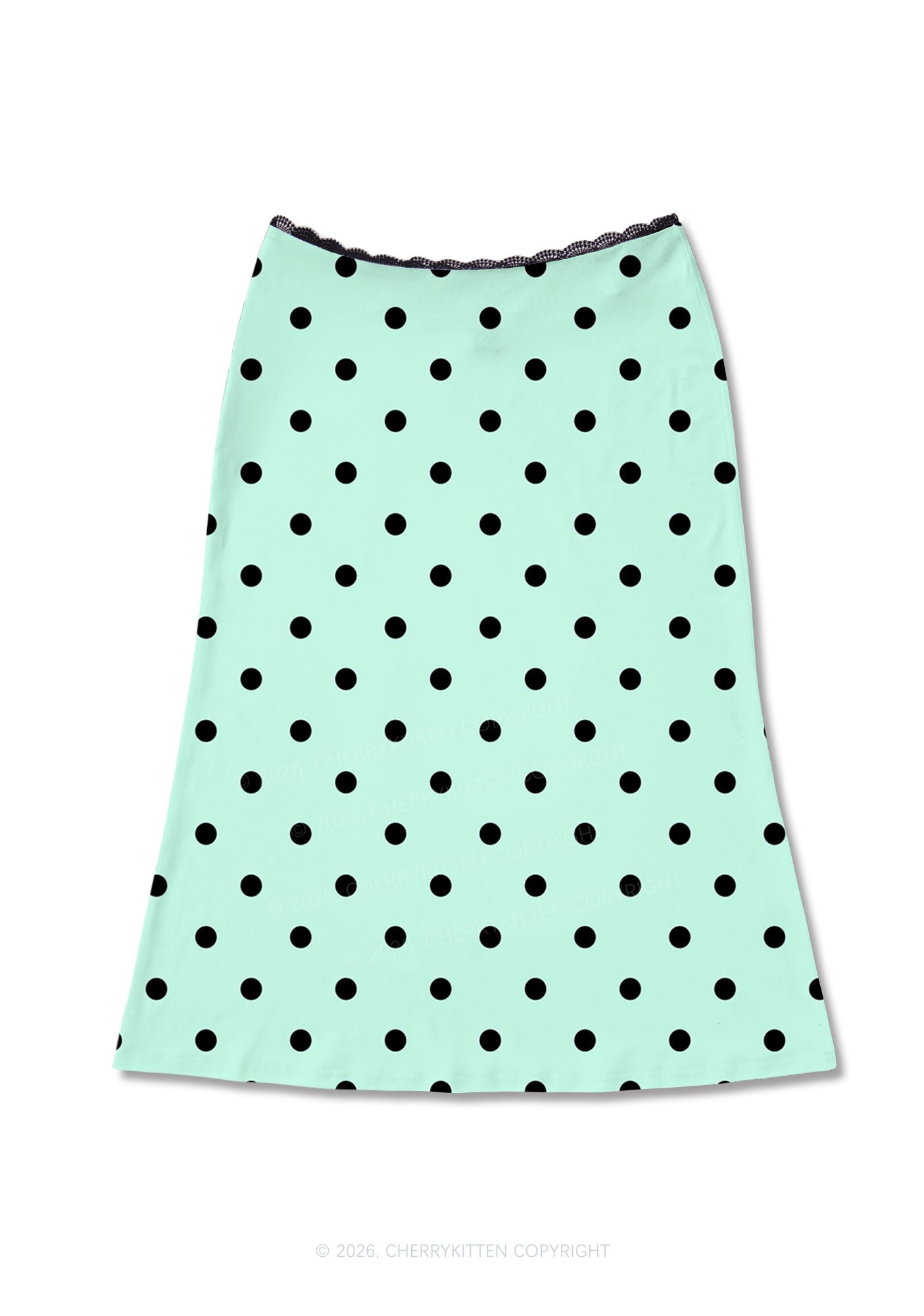 Black Dots On Mint Green Y2K Print Midi Skirt Cherrykitten
