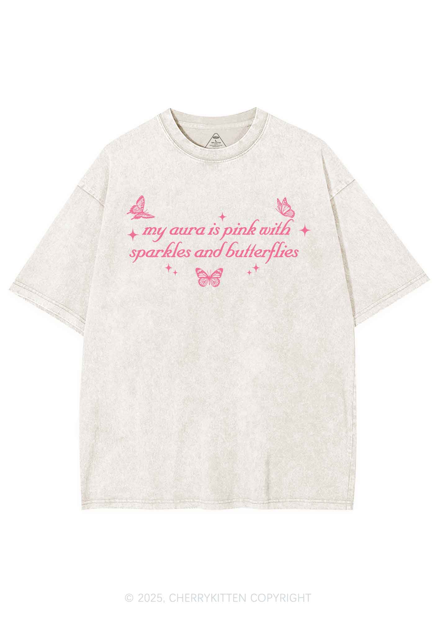 My Aura Is Pink Y2K Shirts Washed Tee Cherrykitten