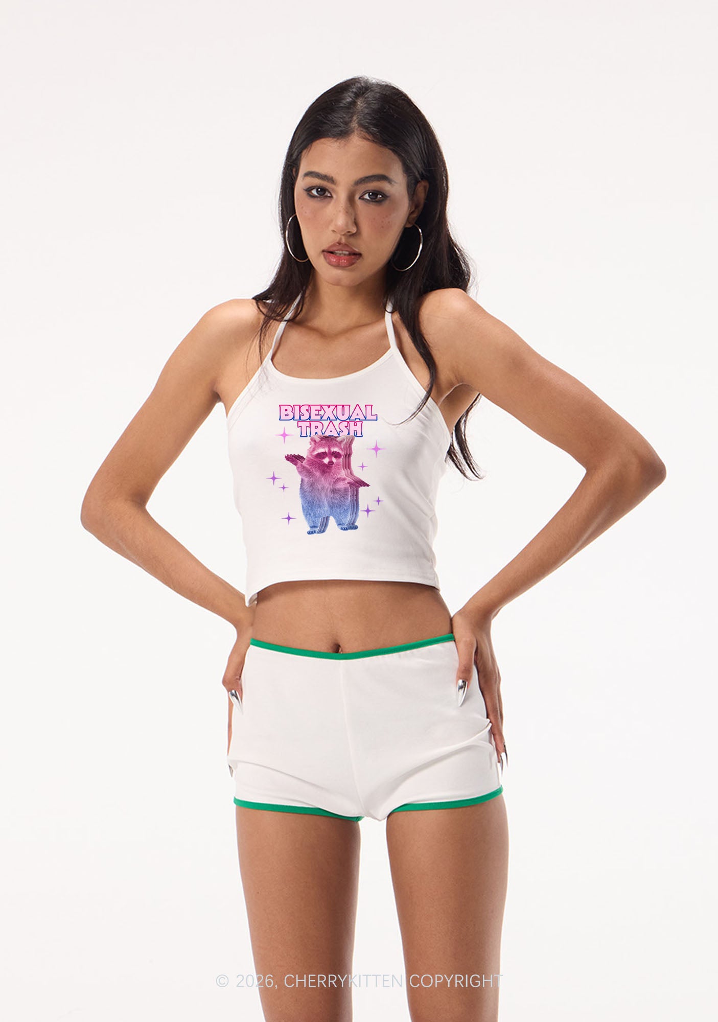 Bisexual Trash Raccoon Pride Y2K Halter Neck Cami Cherrykitten