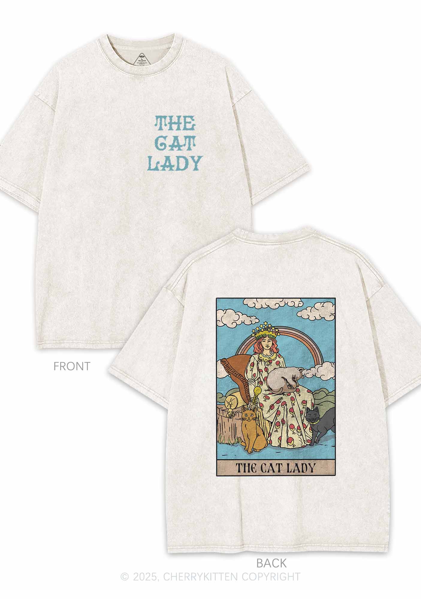 The Cat Lady Two Sides Y2K Shirts Washed Tee Cherrykitten