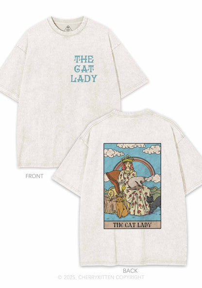 The Cat Lady Two Sides Y2K Shirts Washed Tee Cherrykitten
