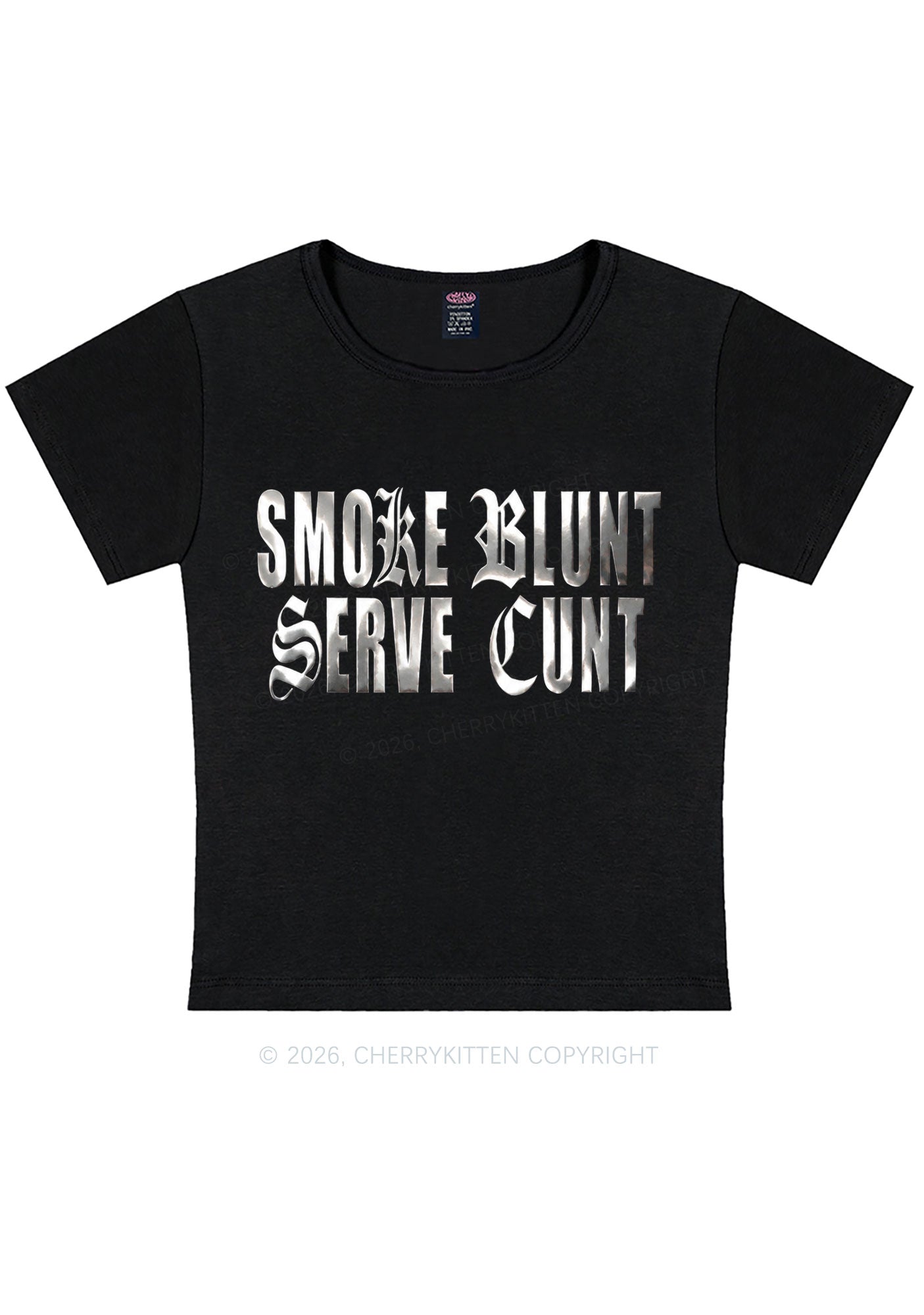 Smoke Blunt Silver Foil Printed Y2K Baby Tee Cherrykitten