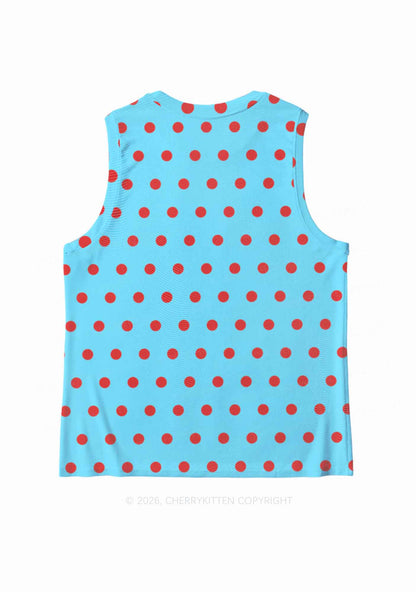 Red Dots On Blue Y2K Mesh Muscle Tank Cherrykitten