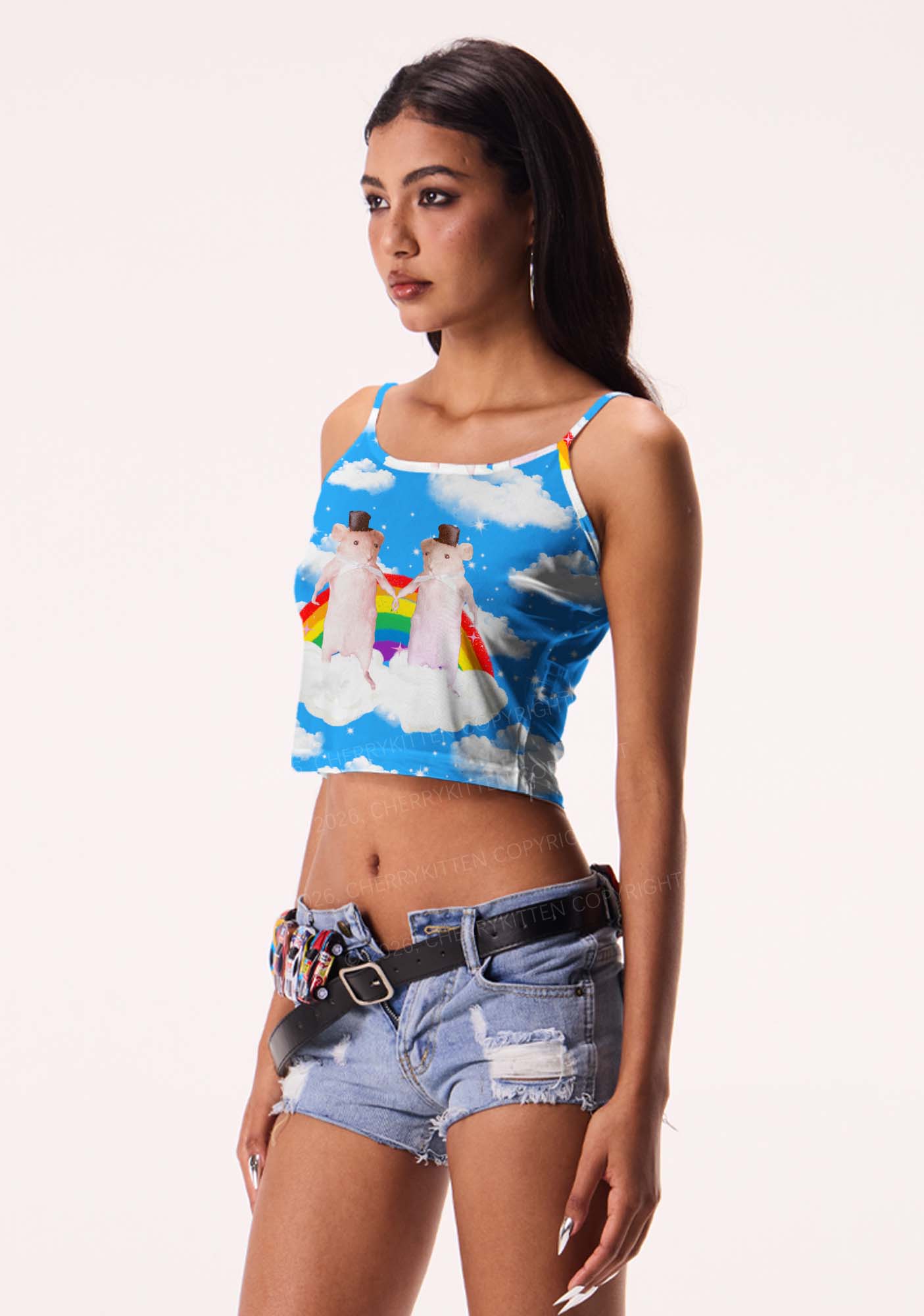 Rainbow Gay Rats Pride Y2K Print Cami Crop Top Cherrykitten