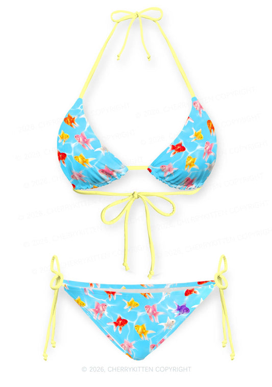 Water Ripple Goldfish Y2K Print Bikini Set Cherrykitten