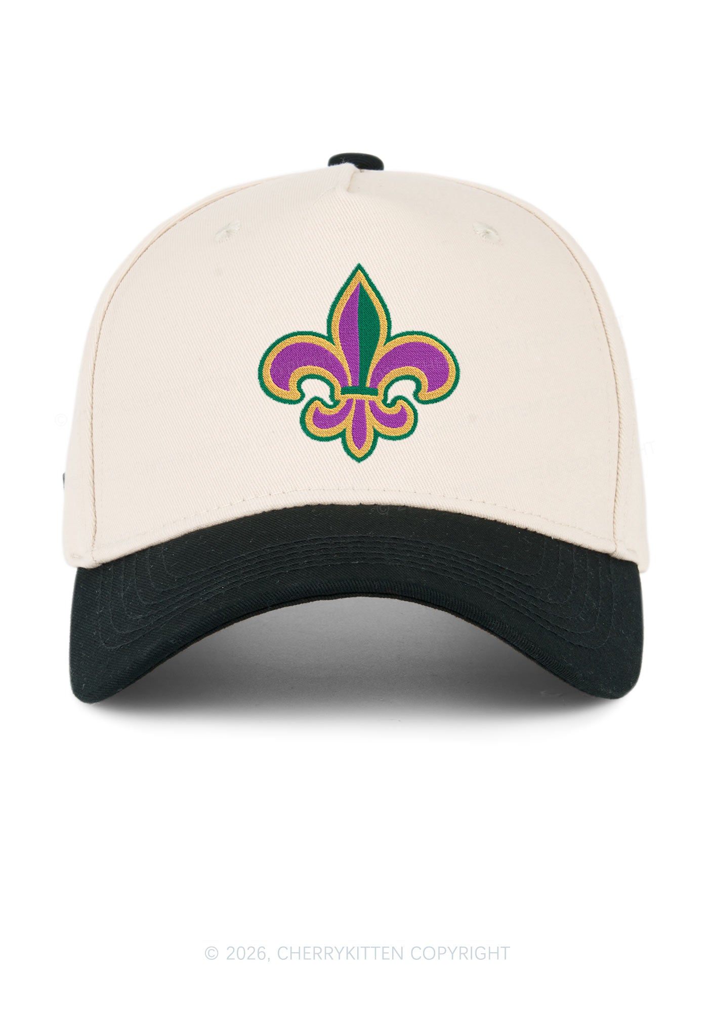 Embroidered Mardi Gras Fleur De Lis Y2K Color Block Baseball Cap Cherrykitten