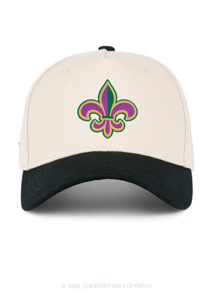Embroidered Mardi Gras Fleur De Lis Y2K Color Block Baseball Cap Cherrykitten