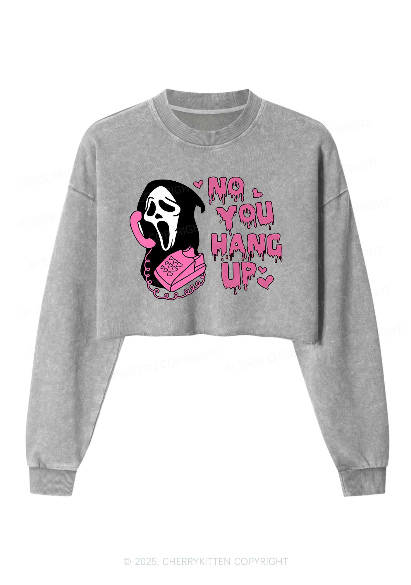 Halloween No You Hang Up Y2K Crop Washed Sweatshirts Cherrykitten