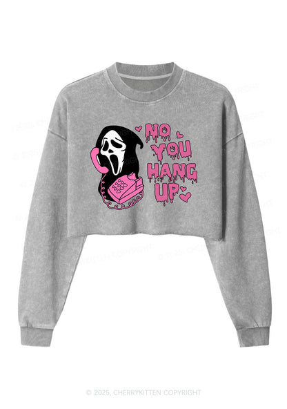 Halloween No You Hang Up Y2K Crop Washed Sweatshirts Cherrykitten