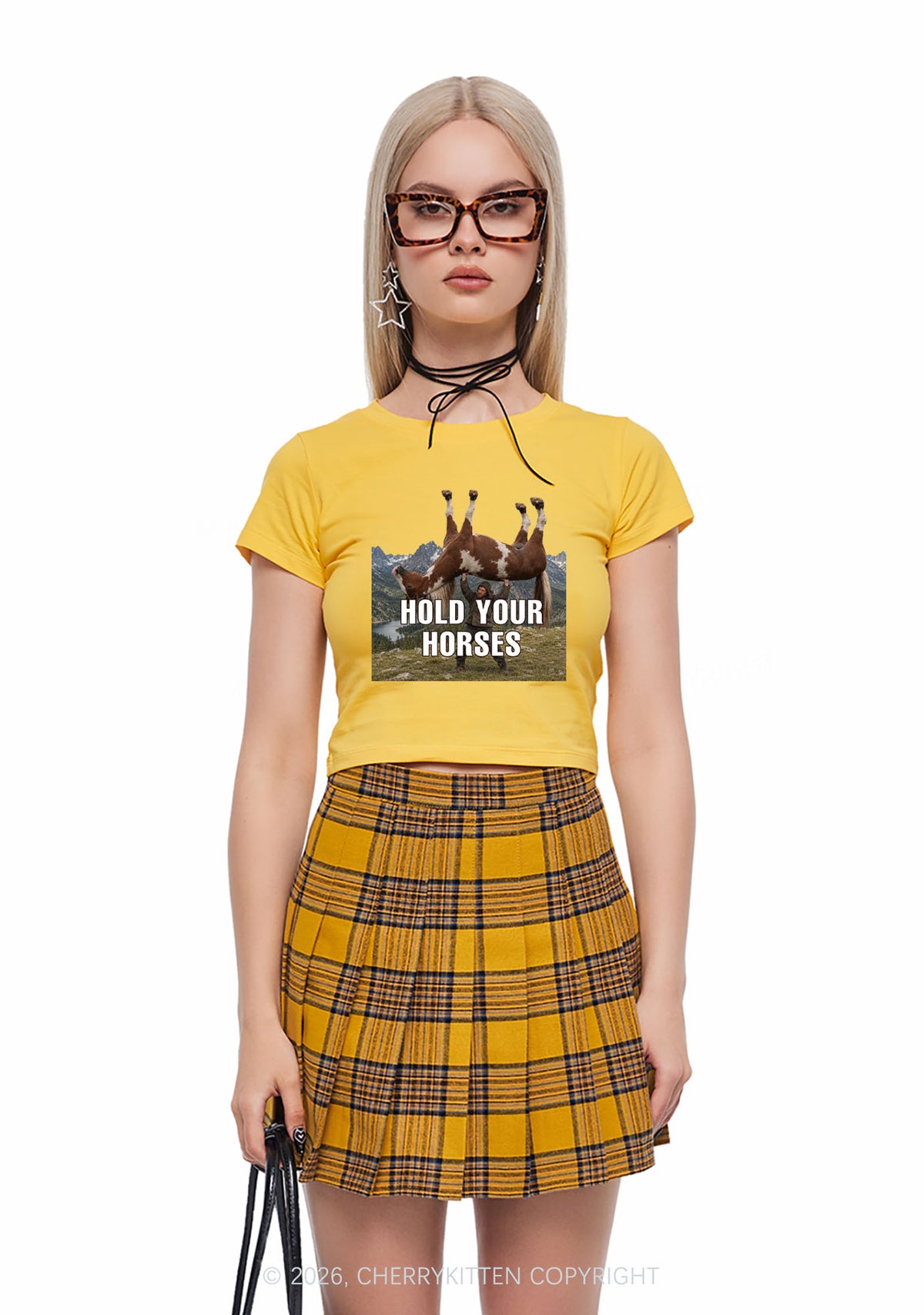 Man Hold Your Horses Y2K Baby Tee Cherrykitten