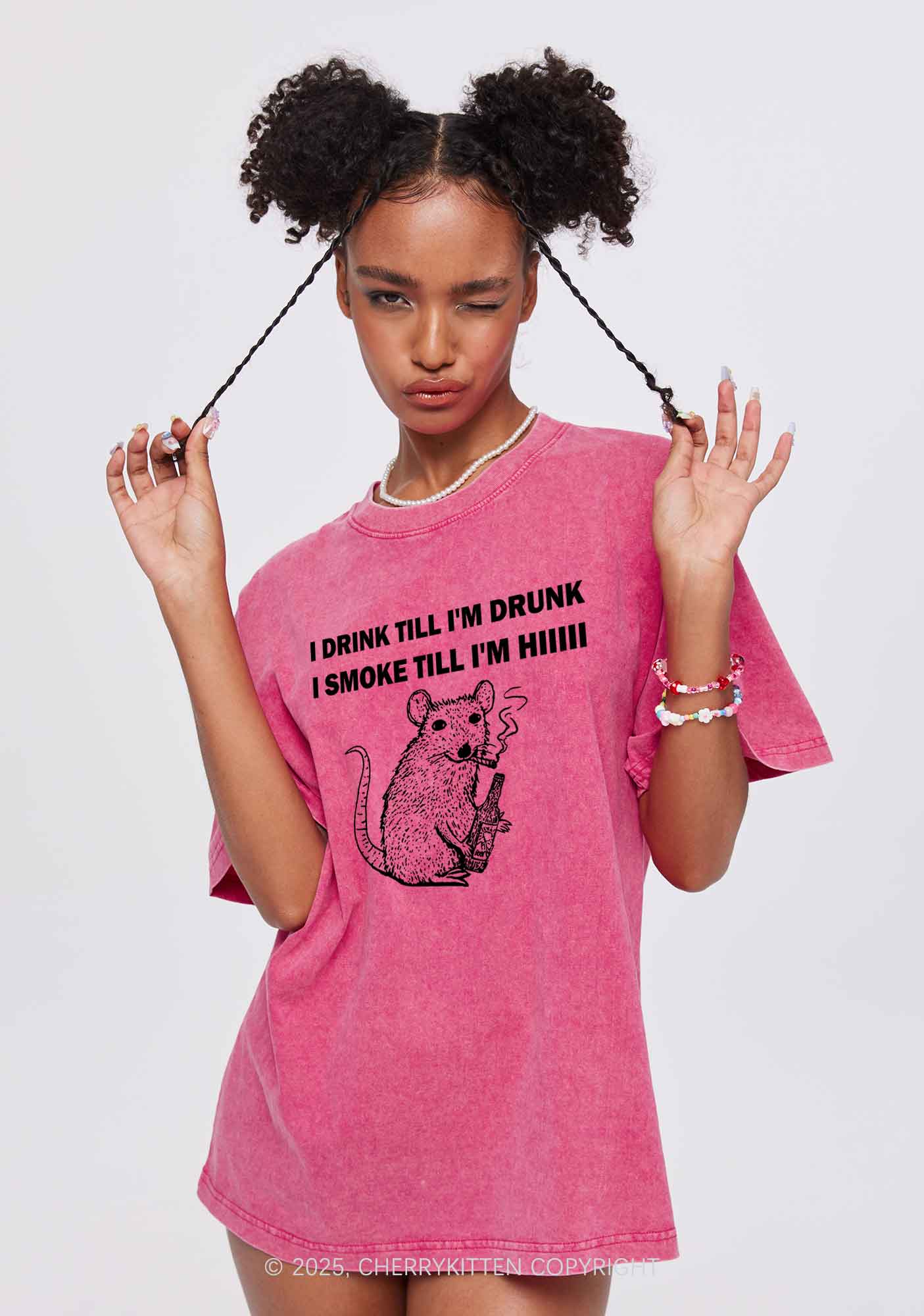 Drunk And Smoke Ratz Y2K Shirts Washed Tee Cherrykitten