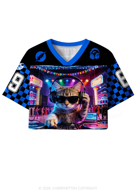 DJ Cat Rave Y2K Crop Sport Jersey Shirts Cherrykitten