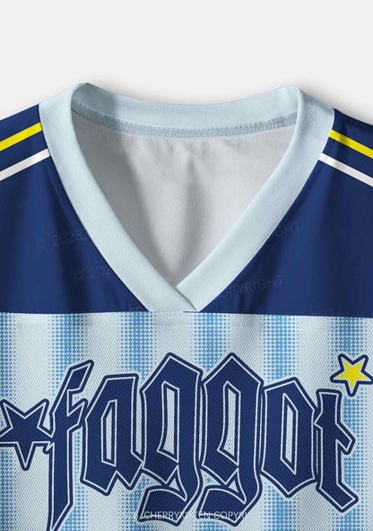 Blue Stripes Faggot Pride Y2K Crop Sport Jersey Shirts Cherrykitten