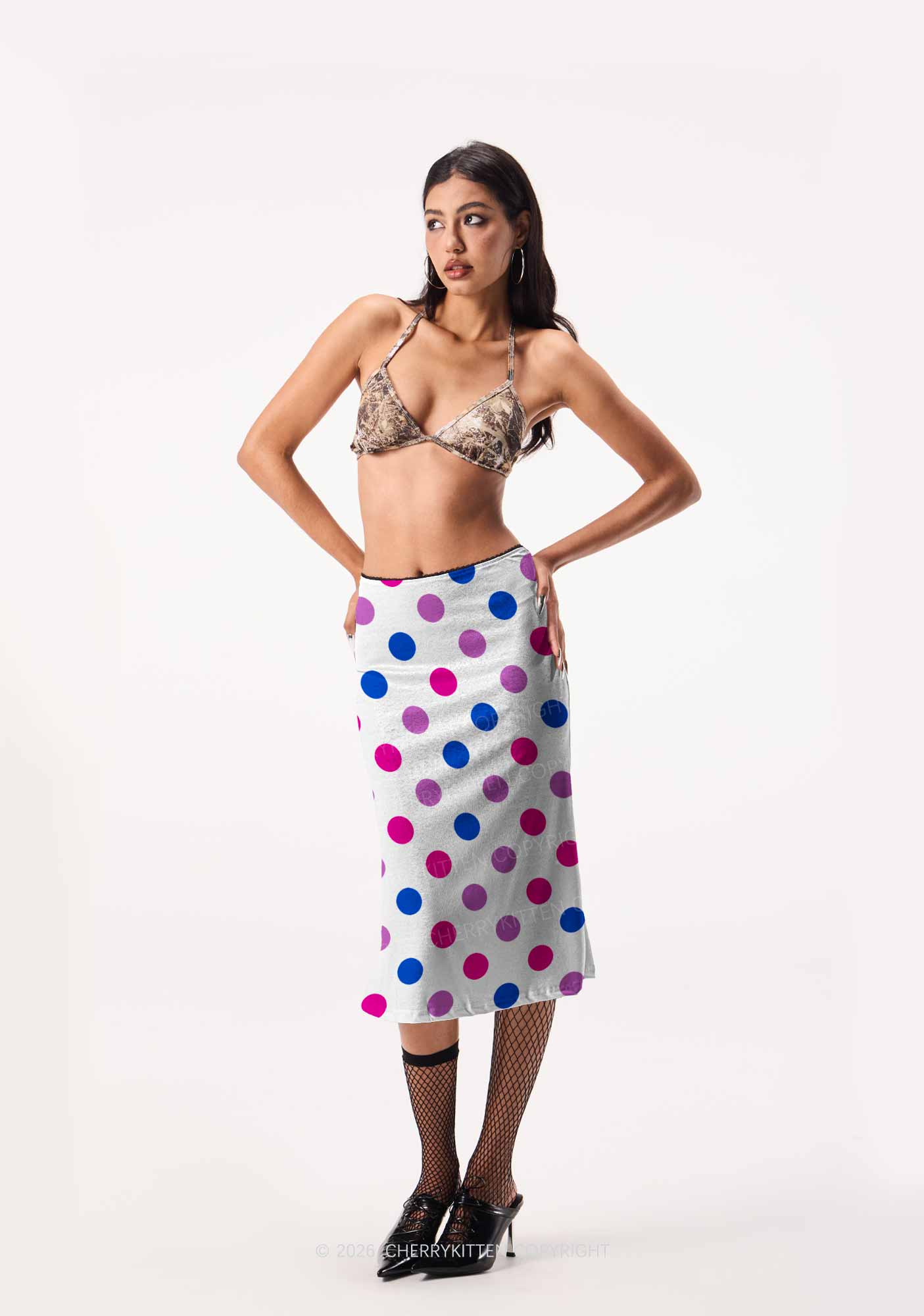 Bisexual Dots On White Pride Y2K Print Midi Skirt Cherrykitten