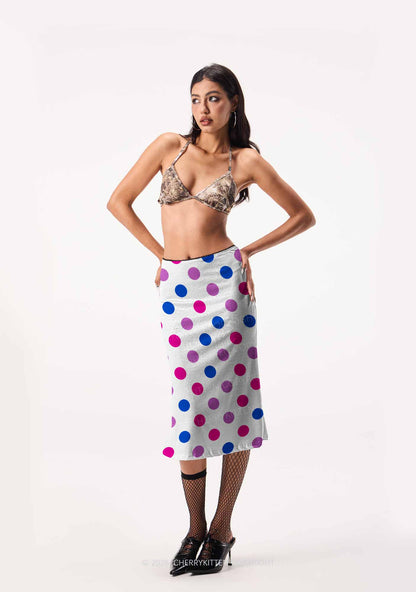 Bisexual Dots On White Pride Y2K Print Midi Skirt Cherrykitten