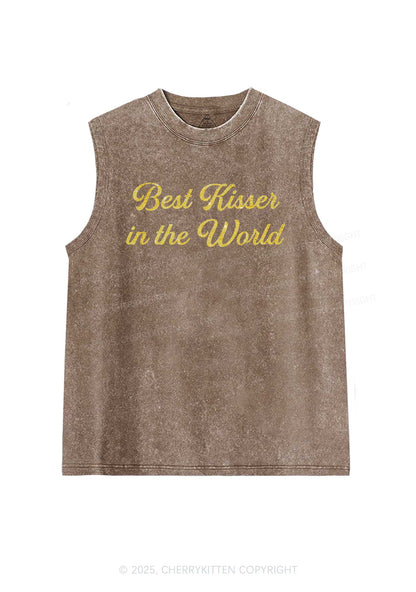 Glitter Best Kisser In The World Y2K Washed Muscle Tank Cherrykitten