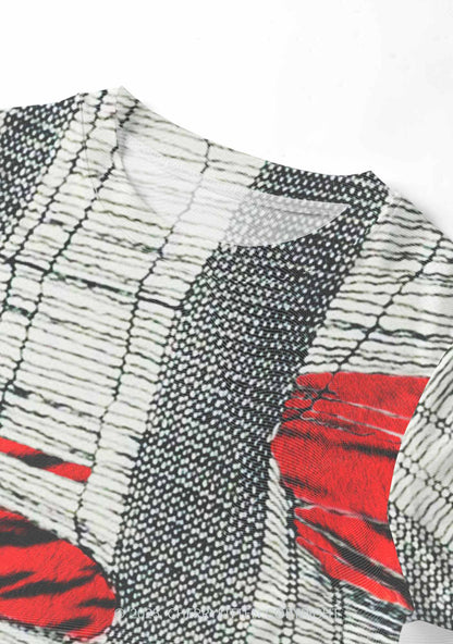 Tiger Striped Red Block Y2K Mesh Crop Top Cherrykitten