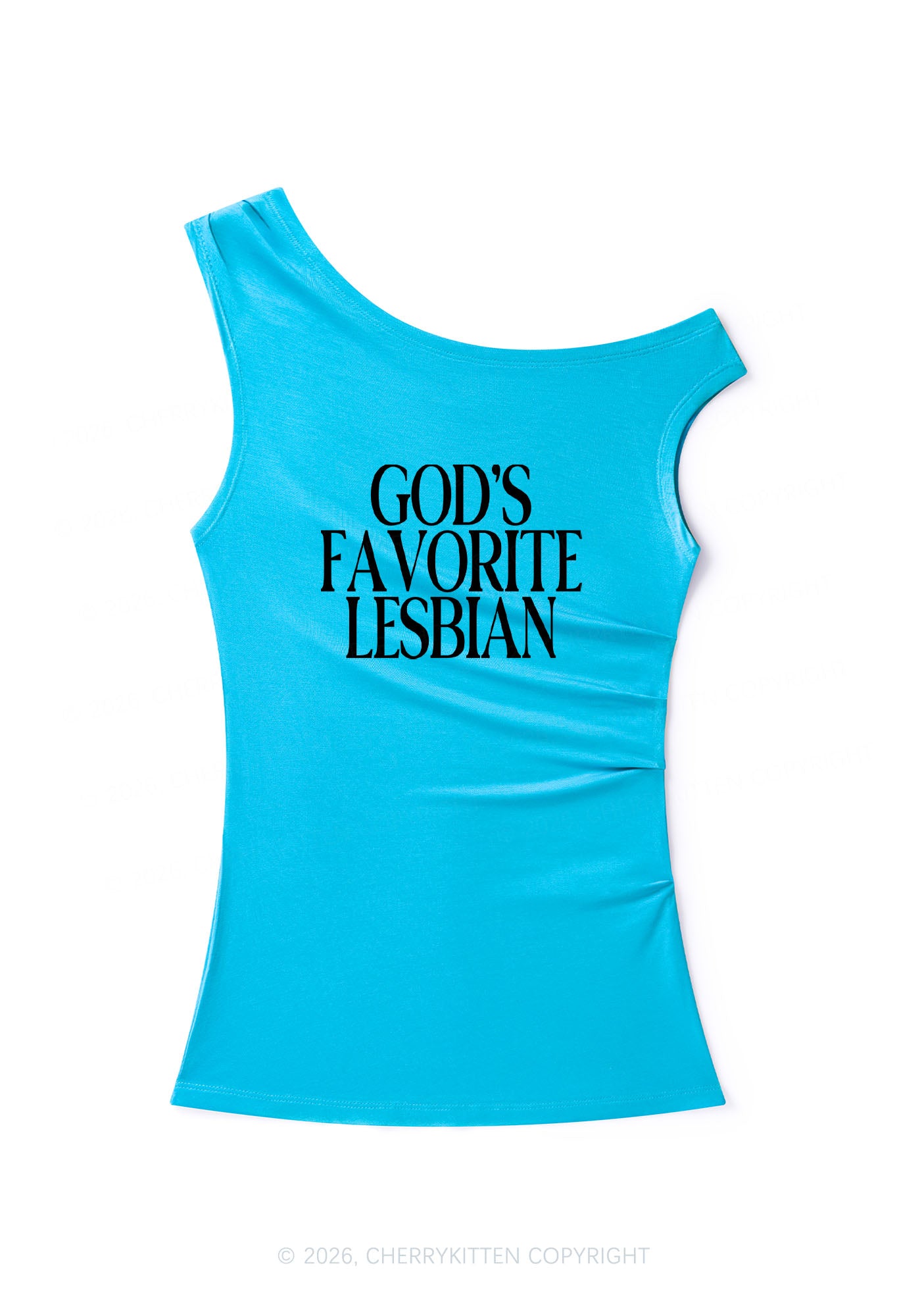 Gods Favorite Lesbian Pride Y2K Off Shoulder Tank Top Cherrykitten