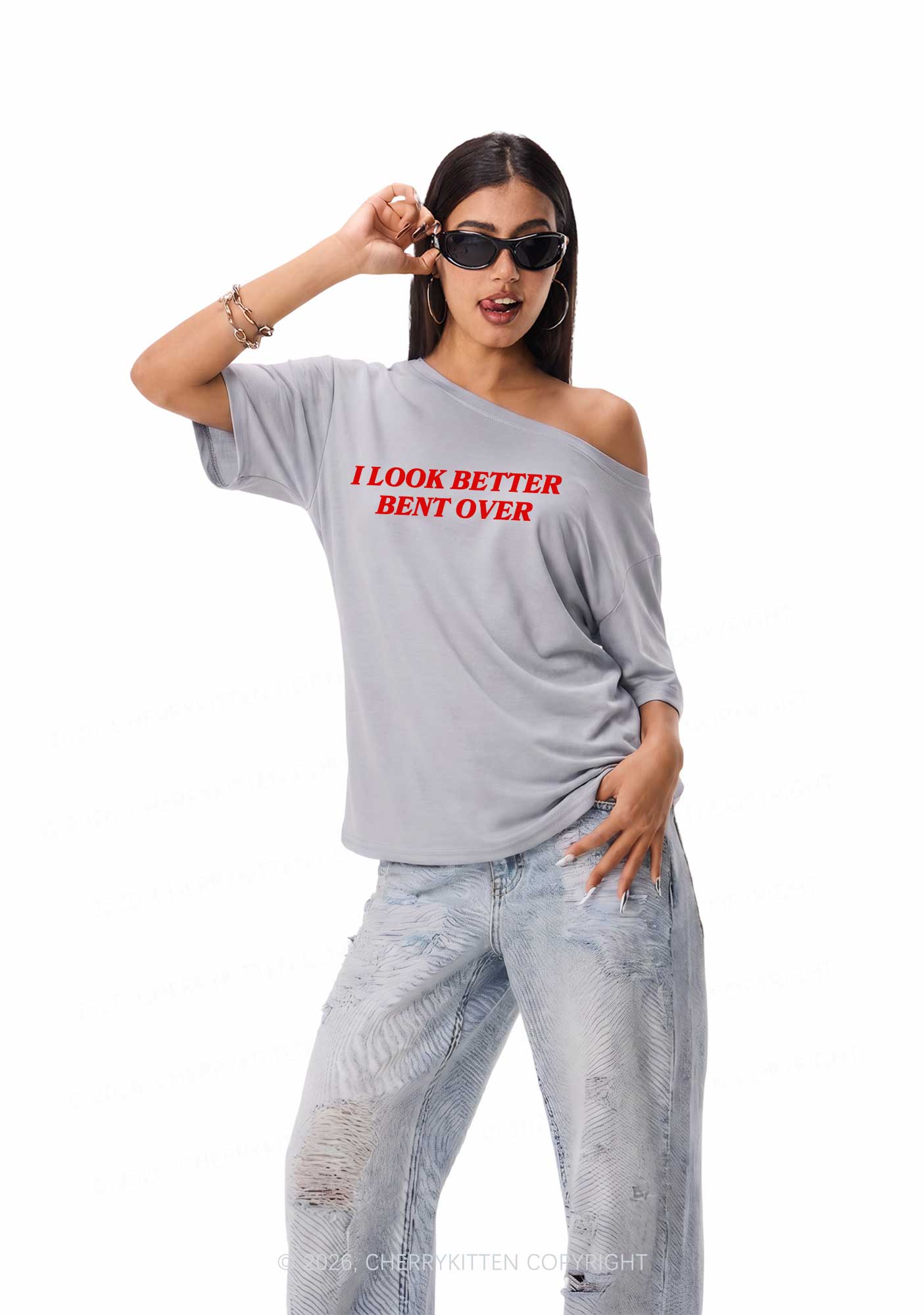 Look Better Bent Over Y2K Off Shoulder Tee Cherrykitten