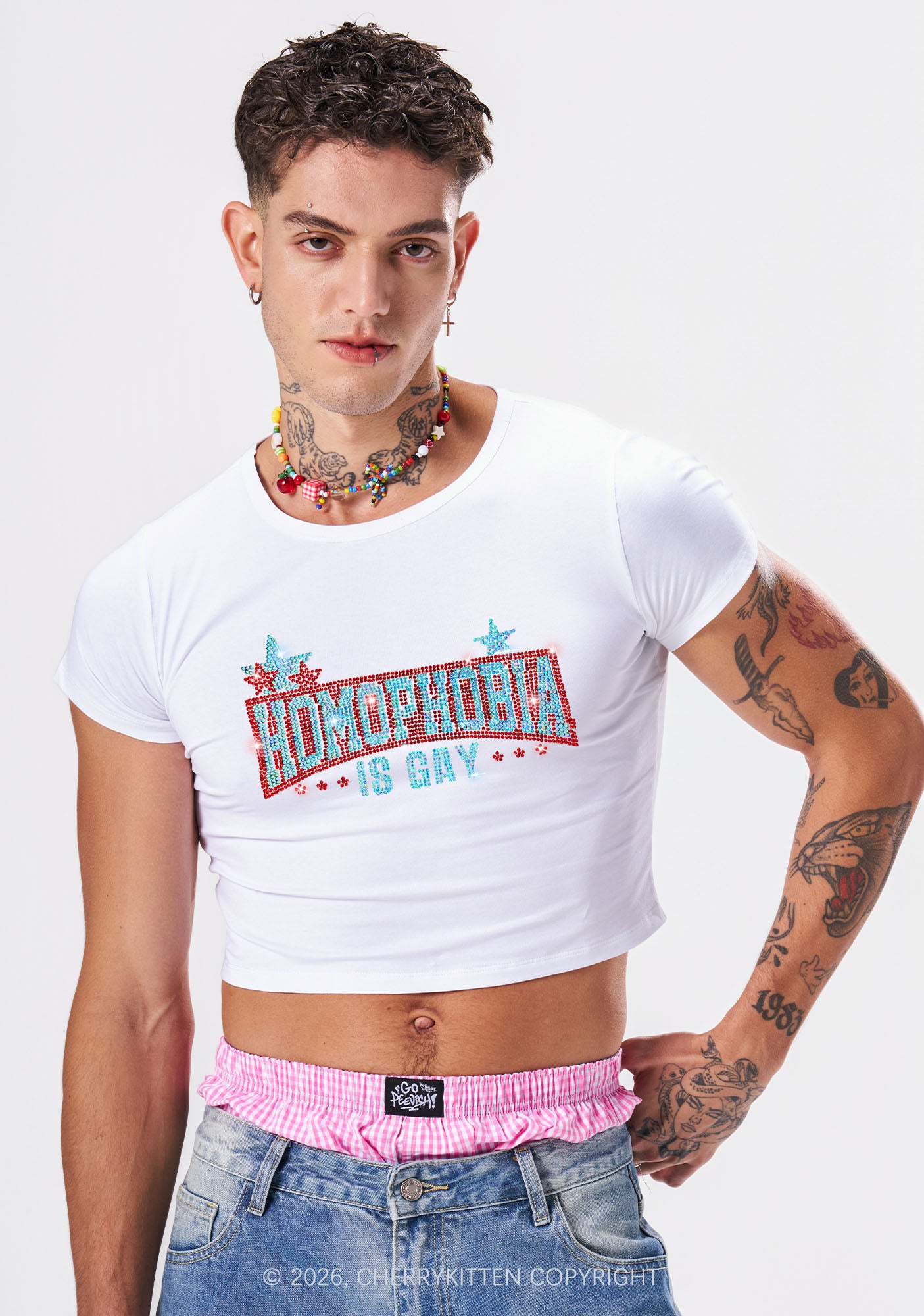 Rhinestone Homophobia Is Gay Pride Y2K Baby Tee Cherrykitten