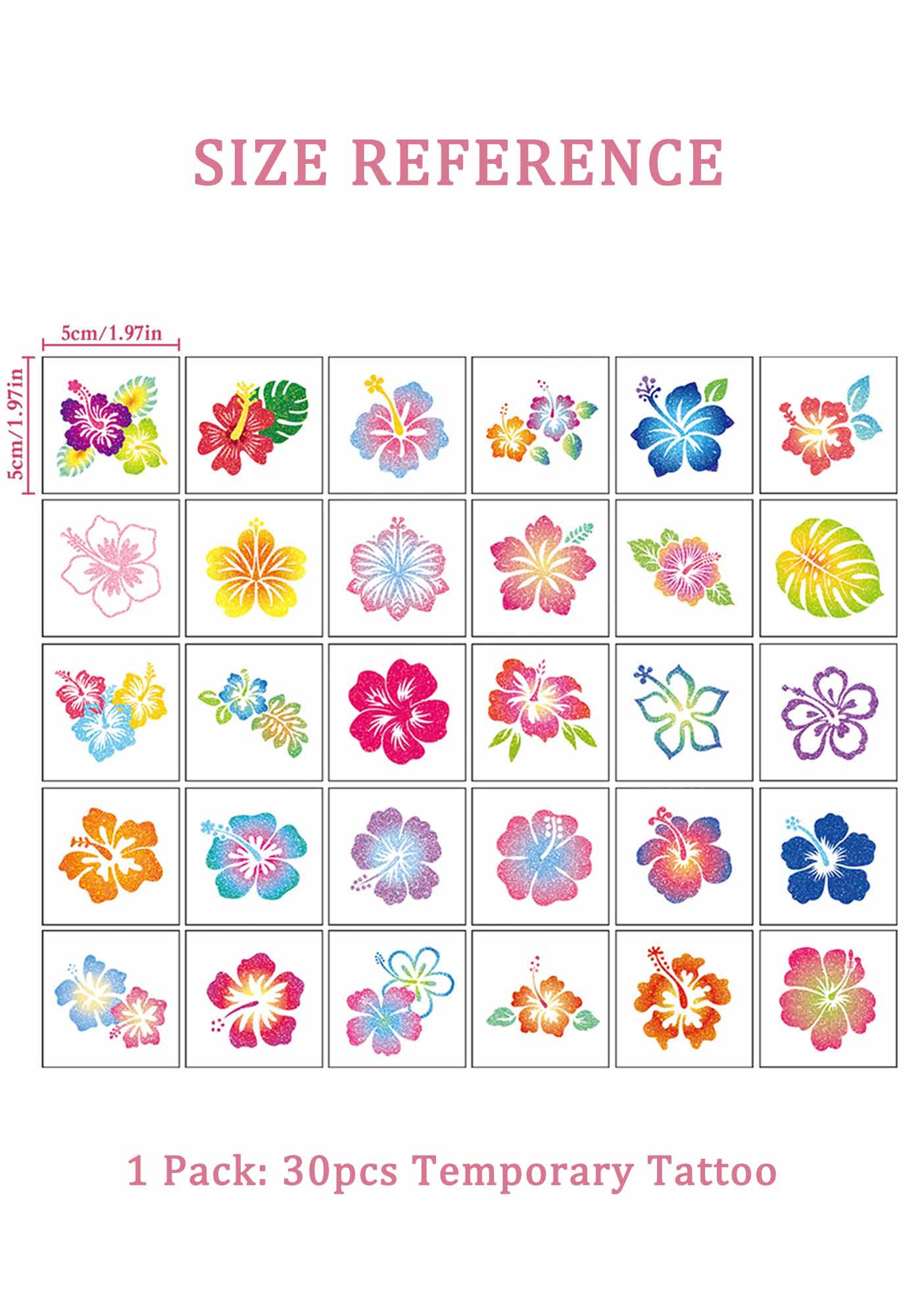 30pcs Hawaiian Hibiscus Flower Marine Animal Y2K Temporary Tattoo Cherrykitten