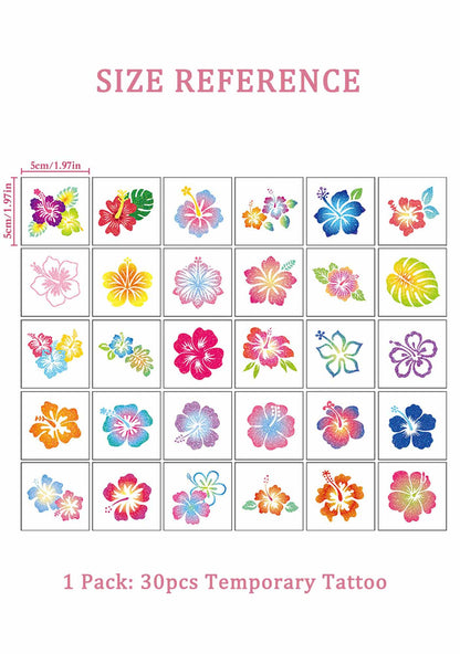 30pcs Hawaiian Hibiscus Flower Marine Animal Y2K Temporary Tattoo Cherrykitten