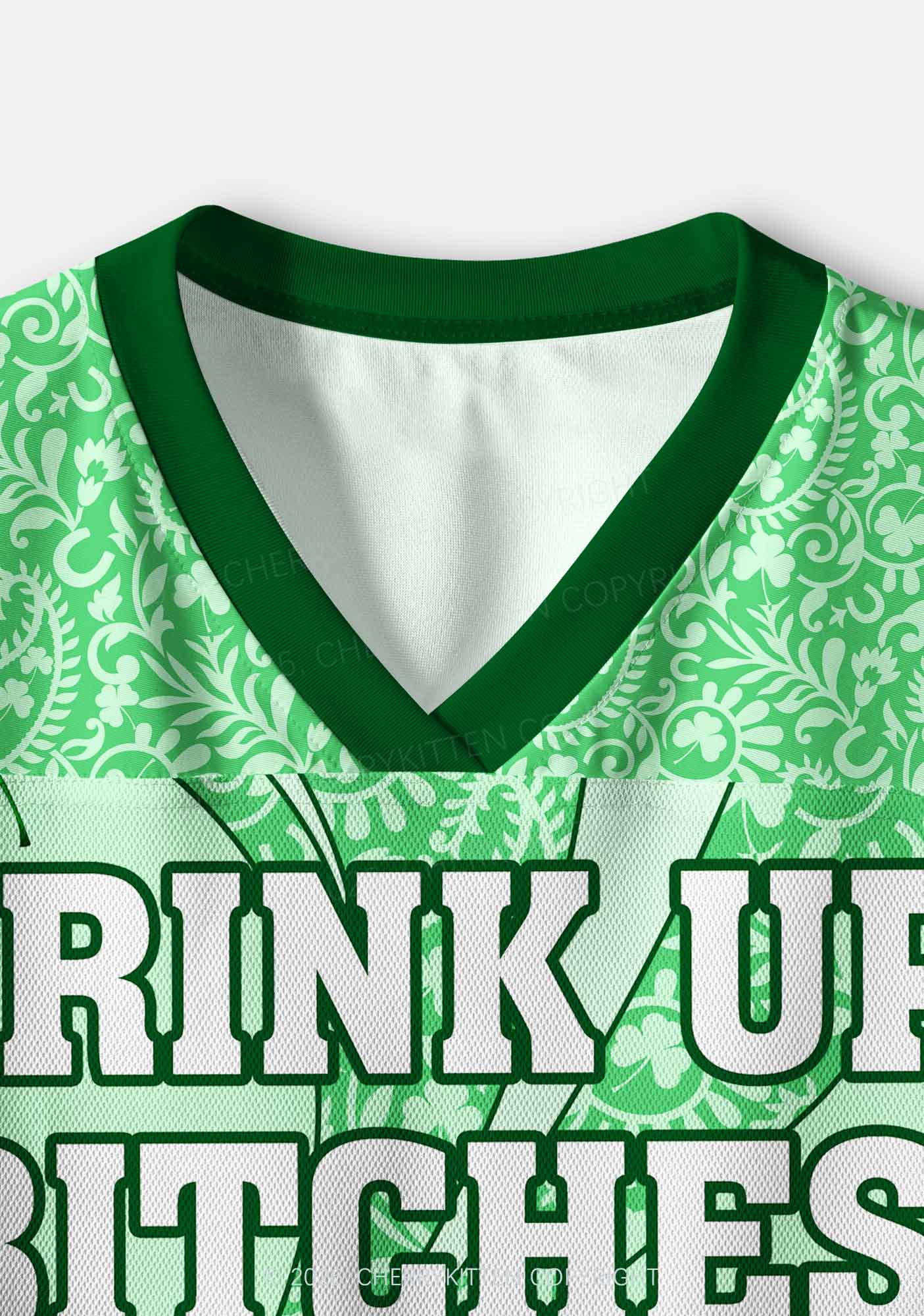 Custom Drink Up Bxxches St Patricks Y2K Crop Sport Jersey Shirts Cherrykitten