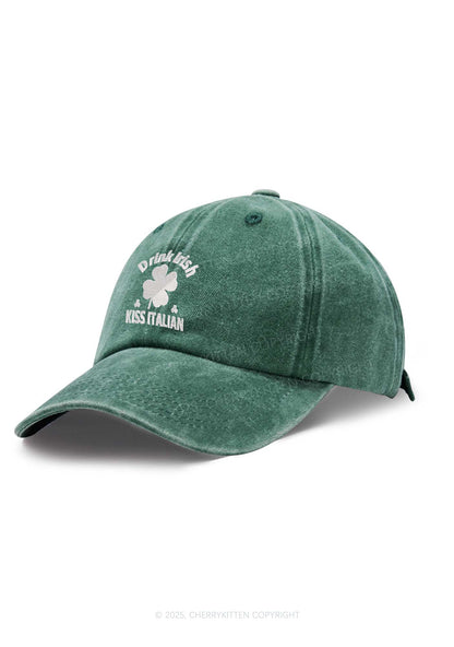 Embroidered Drink Irish Kiss Italian St Patricks Y2K Washed Baseball Cap Cherrykitten