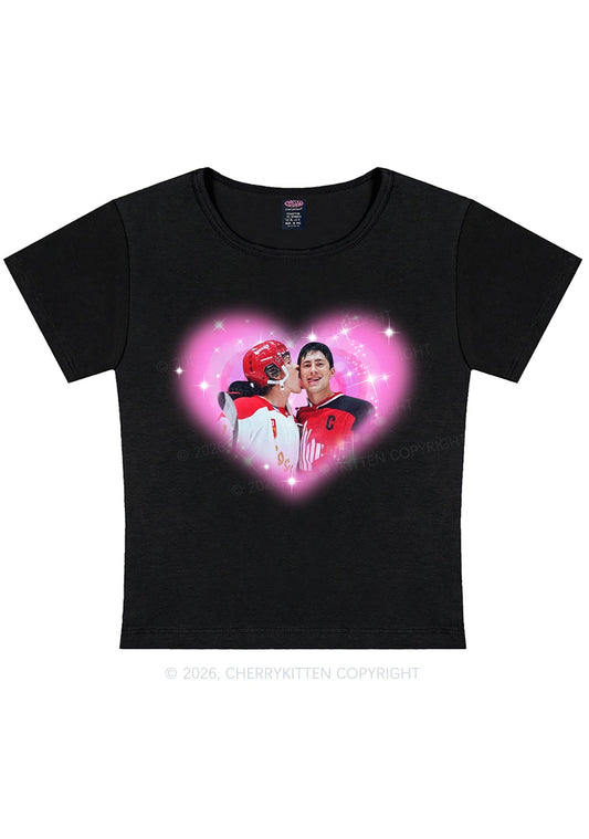 Sparkle Pink Heart Kissing Y2K Baby Tee Cherrykitten