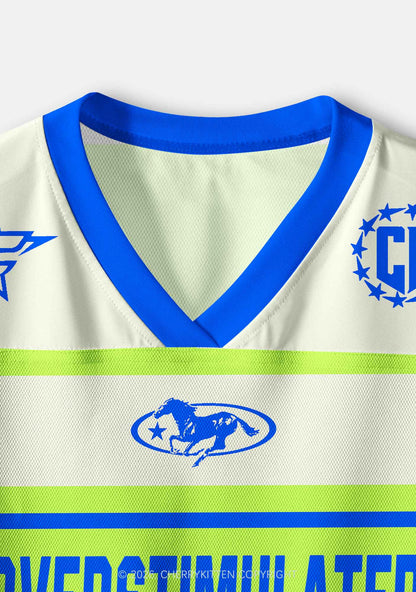 Overstimulated Green Stripes Y2K Crop Sport Jersey Shirts Cherrykitten