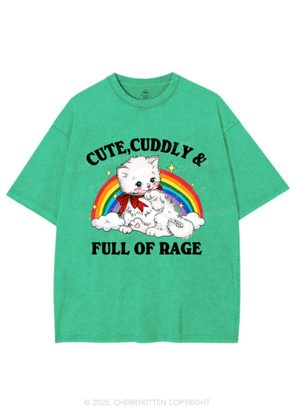 Cuddly Cat Full Of Rage Y2K Shirts Washed Tee Cherrykitten