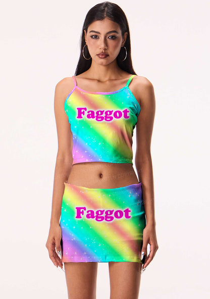 Rainbow Slide Faggot Pride Y2K Print Mini Skirt Cherrykitten