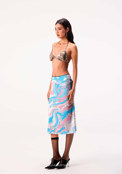 Trans Liquid Tie Dye Pride Y2K Print Midi Skirt Cherrykitten