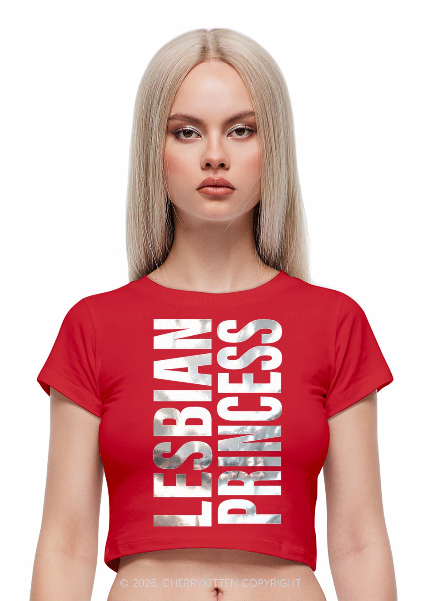 Lesbian Princess Pride Silver Foil Printed Y2K Baby Tee Cherrykitten